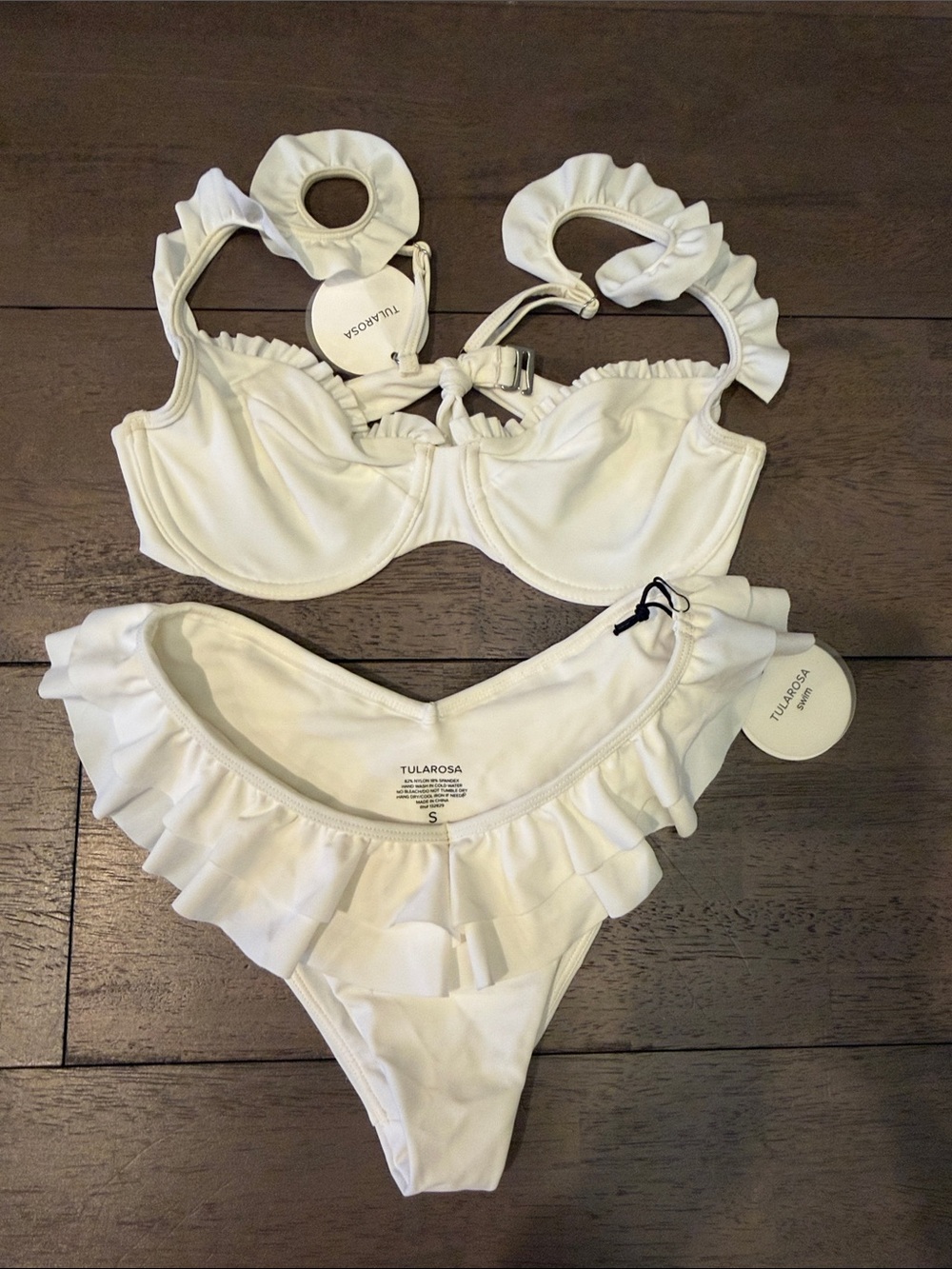 Tularosa White Ruffled Underwire Bikini Set